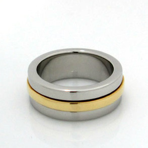 Stainless steel ring with a movable gold ring.