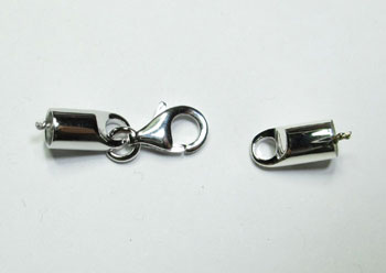 Silver end cap with lobster claw for leather cords.Precision turning